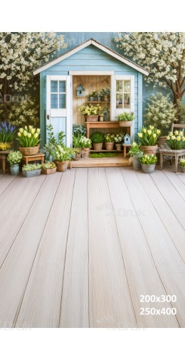 Tło fotograficzne „Wiosenna altanka z pastelowymi kwiatami” | E608